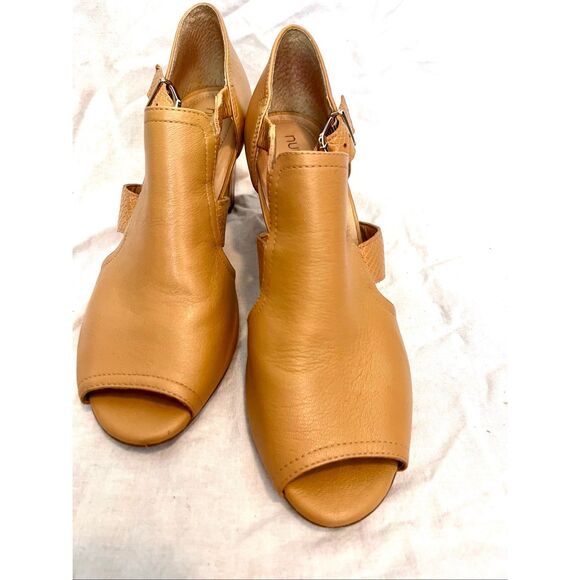Nurture Shoes - Nurture Women's Leather Peep Toe Pamina Heeled Sandals Tan Size 9M